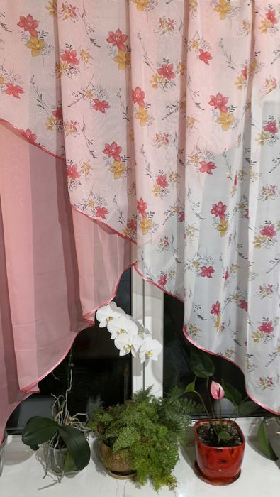Занавіска штора тюль на кухню два кути квіти смужки