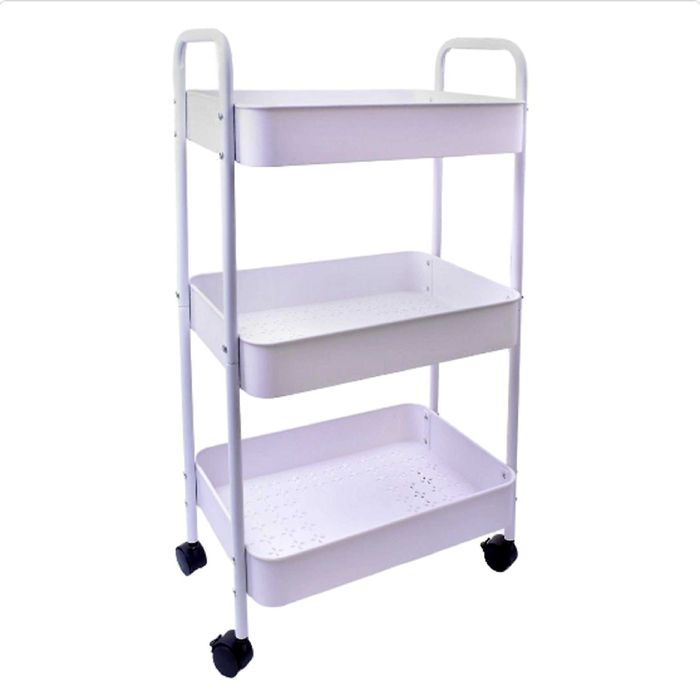 Carrinho arrumação em metal com 3 prateleiras, cores preto ou branco