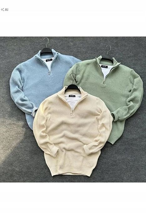 Miękki prążkowany sweter męski z zamkiem w stylu calm l 5ia