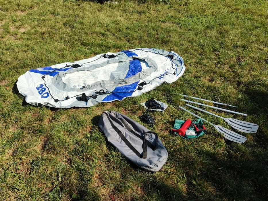 Duży Ponton Atlantic 280 Wiosła Aluminiowe Pompka Samochodowa Zasilacz