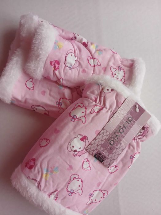 Мітенки дитячі для дівчинки рожевого кольору з принтом на 9-12 років