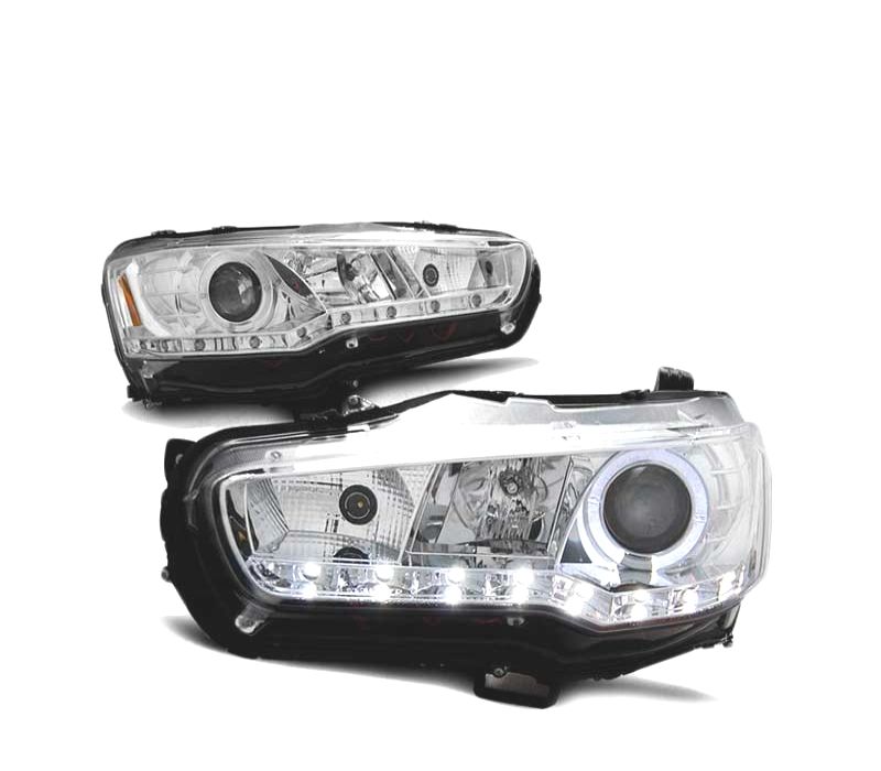 FARÓIS ANGEL EYES LED MITSUBISHI LANCER VIII 08- CROMADO
