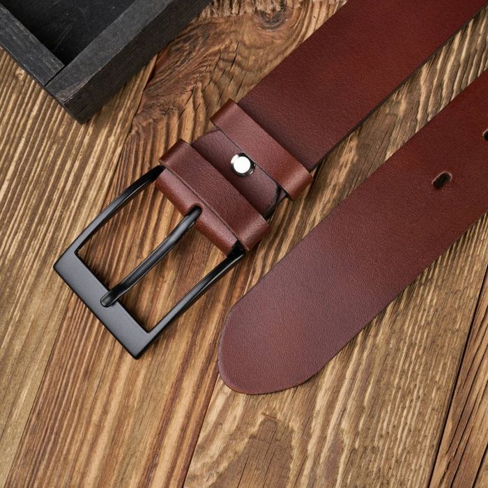 pasek męski skórzany brązowy szeroki 100 cm z czarną klamrą