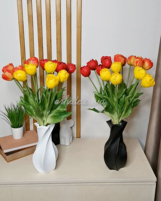 Гелеві піоновидні та махрові тюльпани штучні, квіти латексні  і гелеві