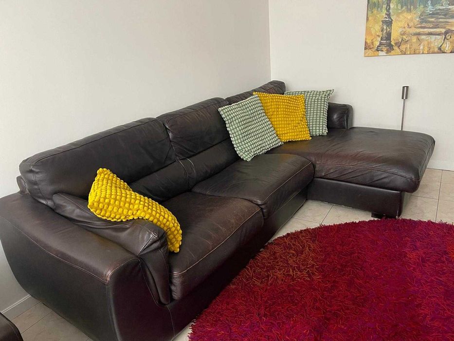 sofá em pele acastanhado/preto