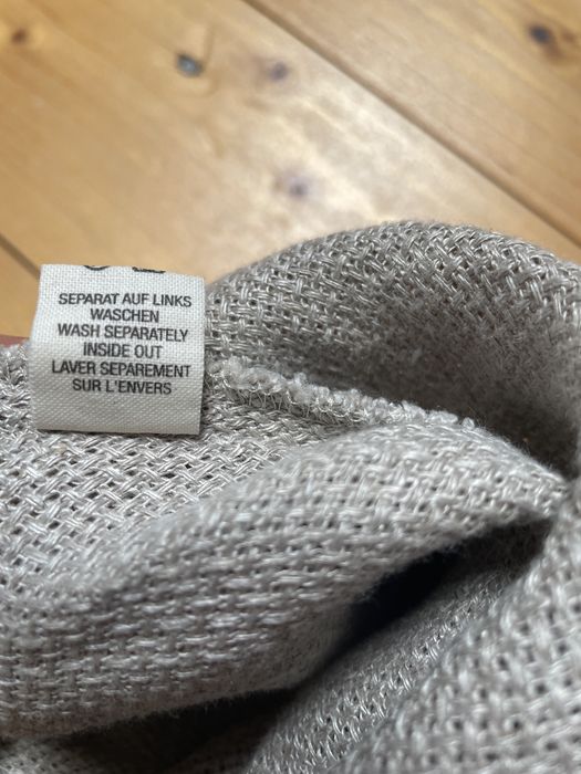 Beżowa bluzka 100% len z ozdobną falbaną – rozm. M