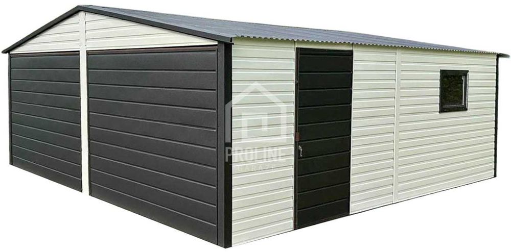 Garaż Blaszany 6x6 -2x Brama Uchylna Drzwi Okno dach Dwuspadowy PLG114