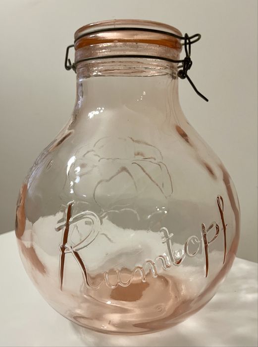 Pote vintage de vidro Rosa Rumtopf Germany