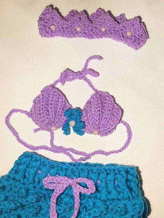 Szydełkowy Strój Syrenki dla Noworodka 0-3 miesięcy