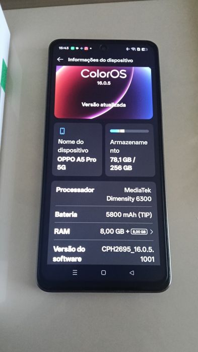 OPPO A5 pro 5G , como novo, 8 de RAM , 256 GB de memória com embalagem e 3 capas