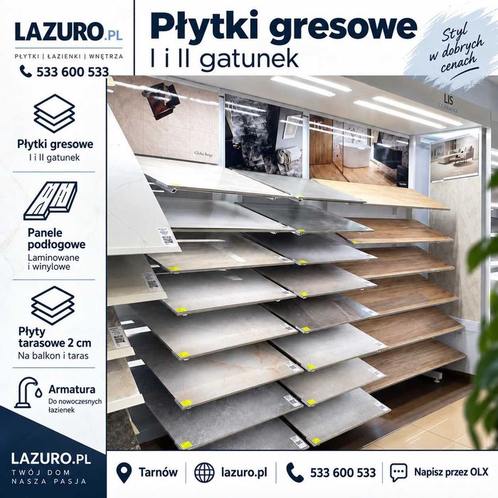 Płytki Gresowe I i II Gatunek | Płyty Tarasowe 2 cm | Armatura | Panele