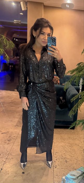 Нарядное вечернее черное блестящее платье Zara S