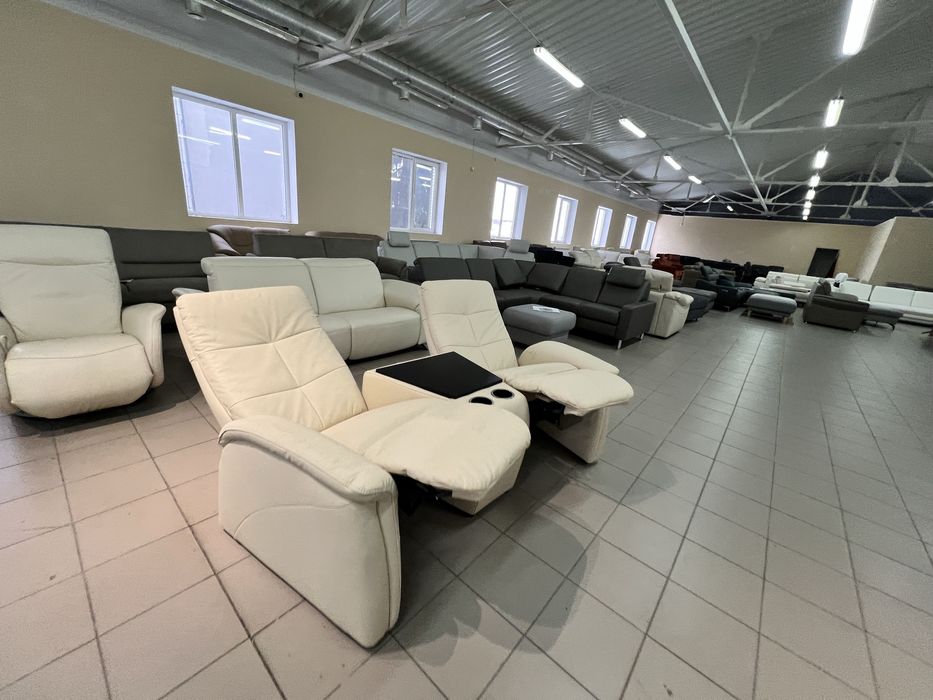 Диван шкіряний трійка реклайнер з бариком механічно регульваний