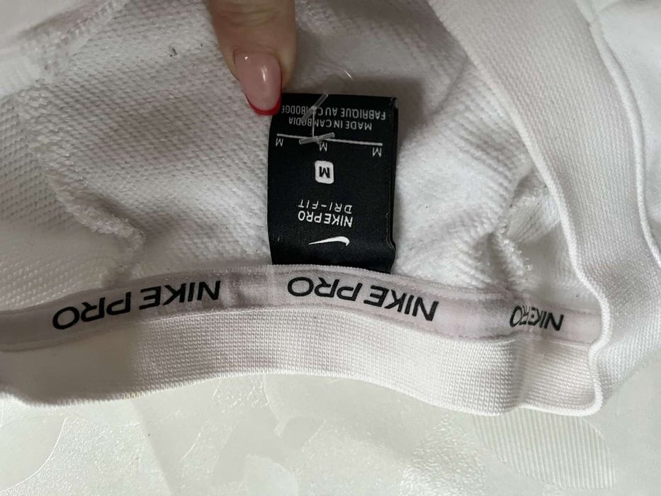 Nike Pro dri-fit bluza bawełniana oversize krótka logo M/L krem