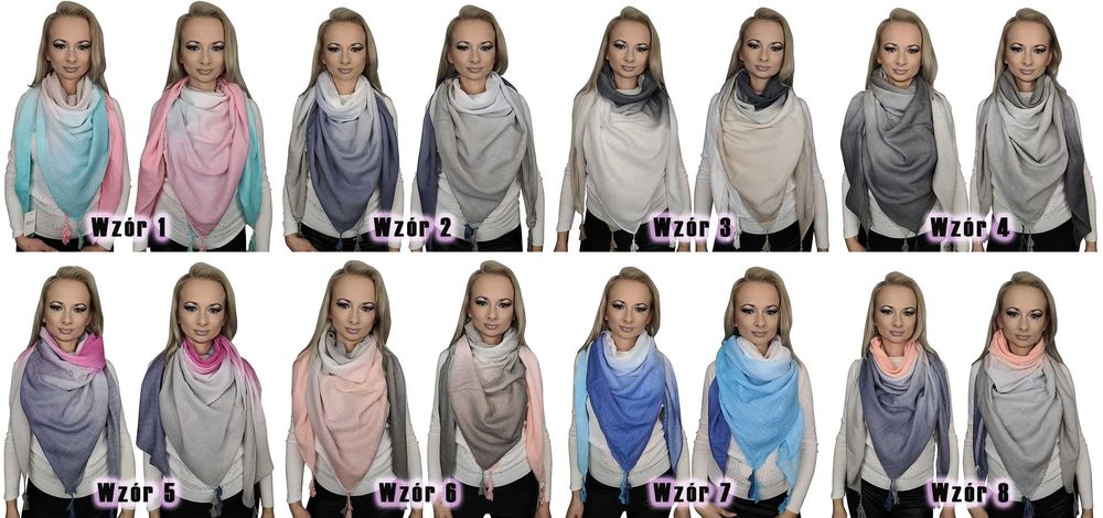 8 KOLORÓW Szalik chusta OMBRE apaszka FRĘDZLE DUŻA