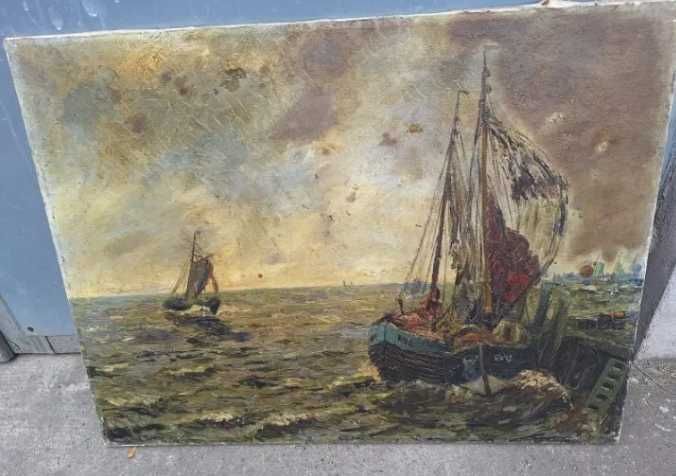 Obraz olejny na płótnie łodzie na morzu Wilhelm Mosblech 1868 - 1934