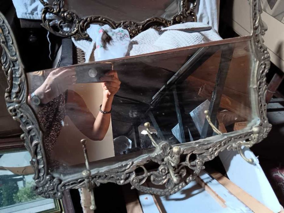 Espelho vintage + bengaleiro moldura cromada dourada