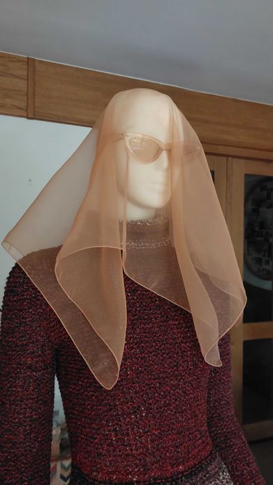 łososiowa woalka nylonowa apaszka real vintage pin-up retro