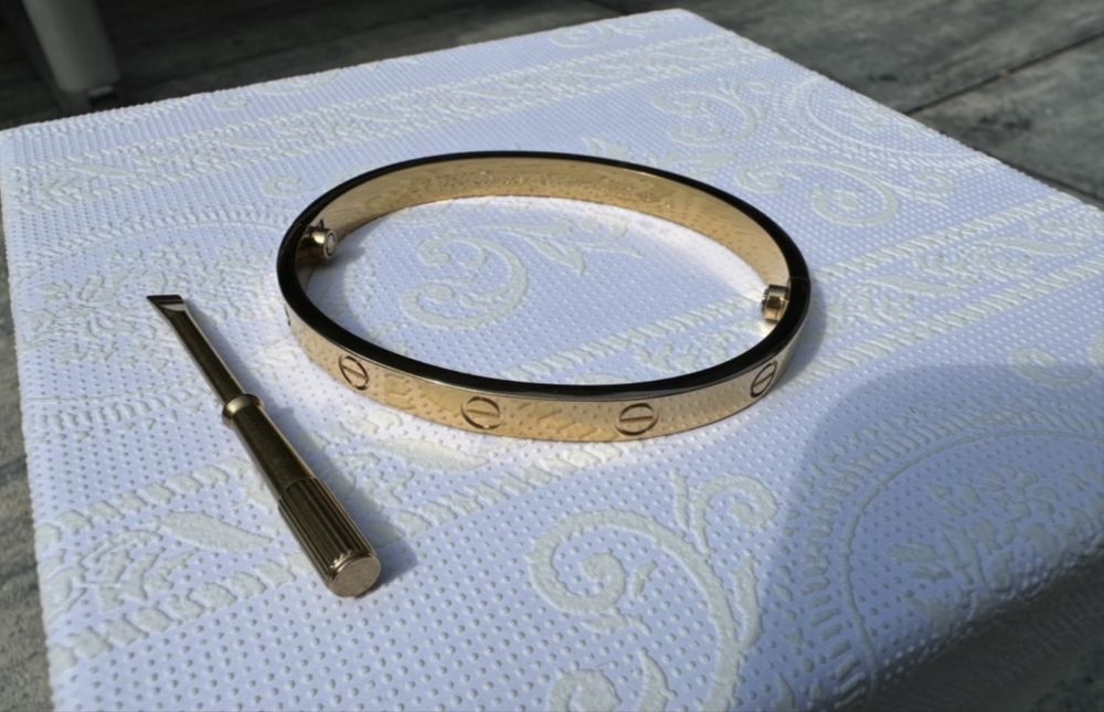 Bransoletka sztywna cart na śrubokręt zapięcie śrubka złoty kolor