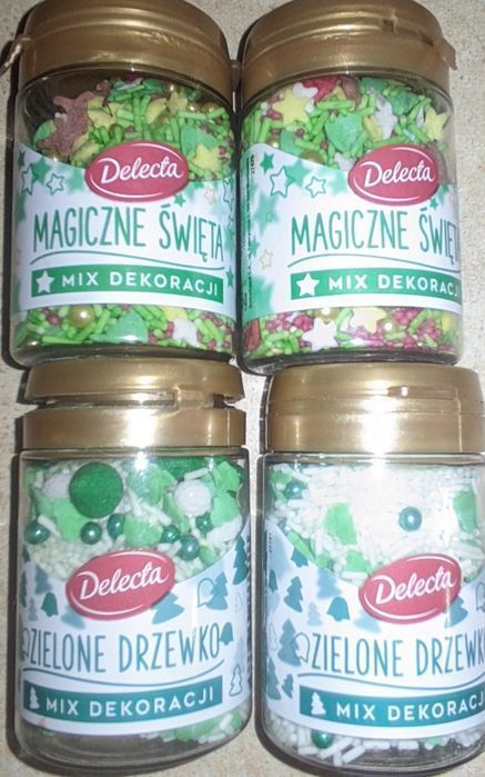 Delecta mix dekoracyjny zielone drzewko święta 15 sztuk różowe niebies