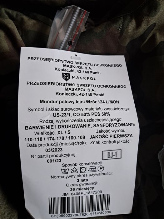 Mundur polowy letni XL/S nowy 124 L MON