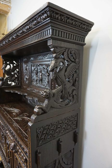 Stary Bogato Rzeźbiony Kredens Komoda Z NADSTAWKĄ UNIKAT