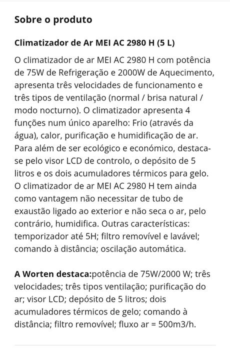Climatizador ar quente/frio