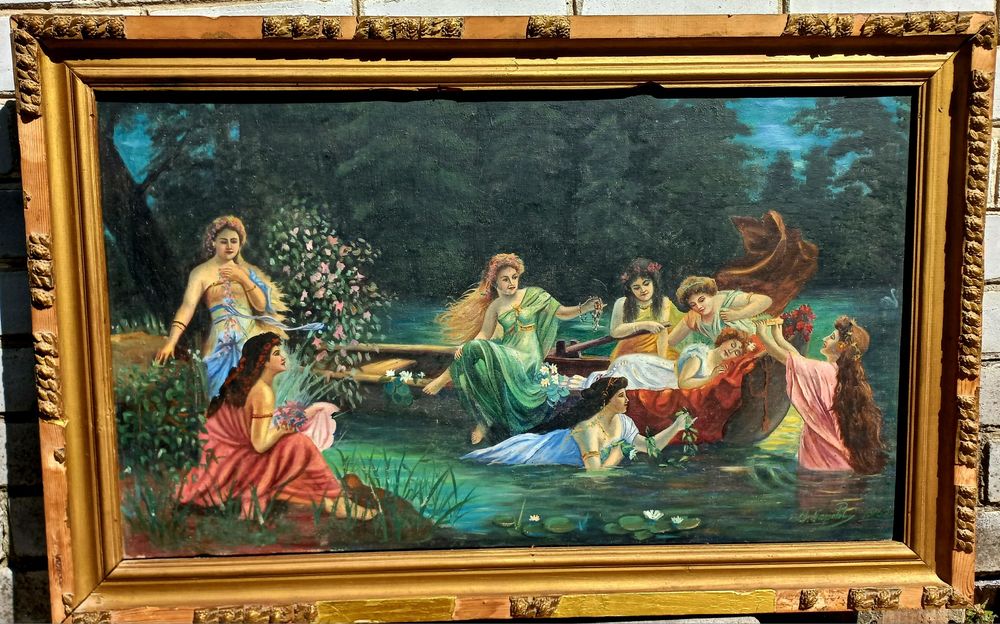 Картина маслом ,,Лесные нимфы наряжают девушку,, В.Боровий 1962г.