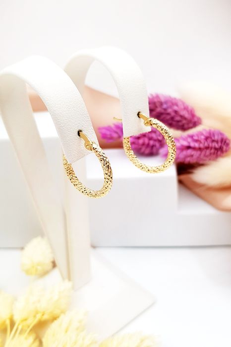 Złote kolczyki. Kółka. Diamentowane. Nowe