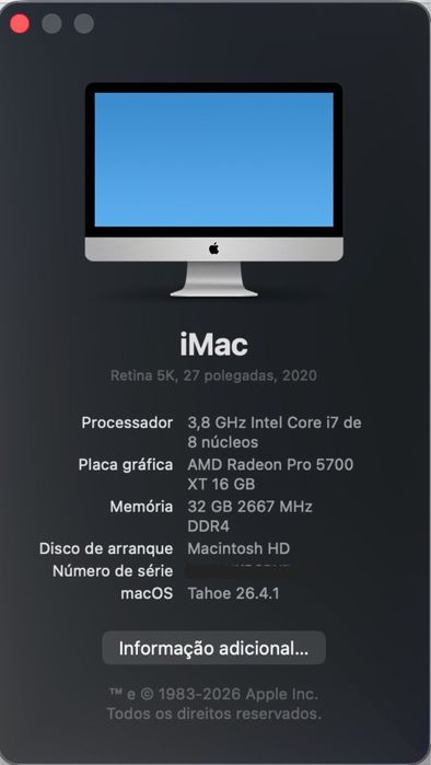 iMac 27" Retina 5K (2020) — i7 8-core / 32GB / 1TB / Radeon Pro 5700 XT 16GB