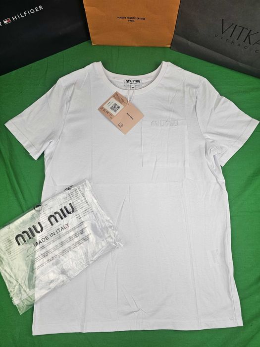 Koszulki shirt męskie koszulka miu miu biała męska kieszeń OUTLET