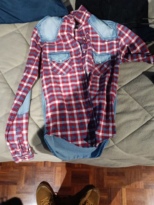 Camisa de Xadrez vermelha e azul de Homem tamanho 38