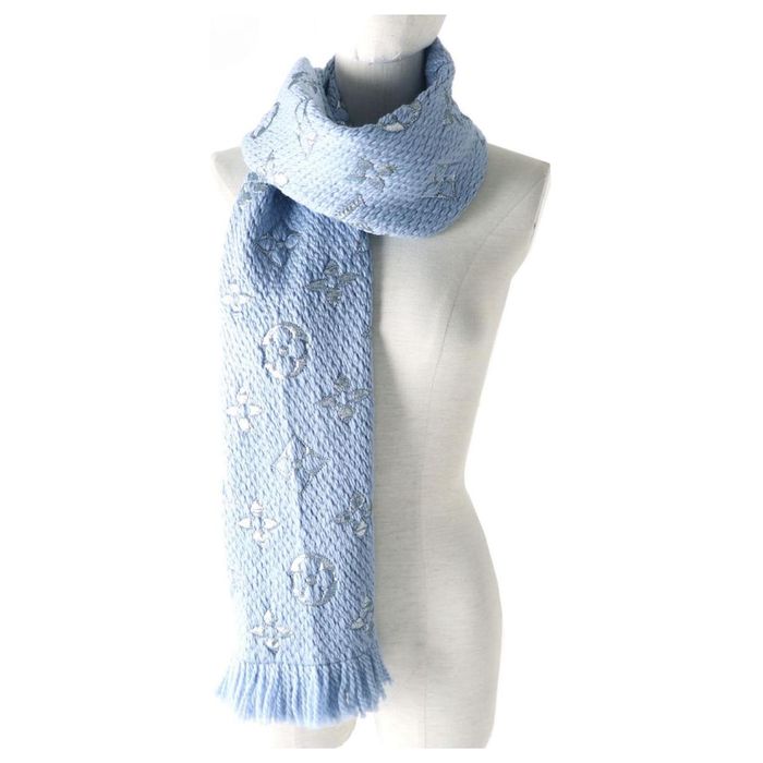 Nowy szal Louis Vuitton Logomania niebieski baby blue