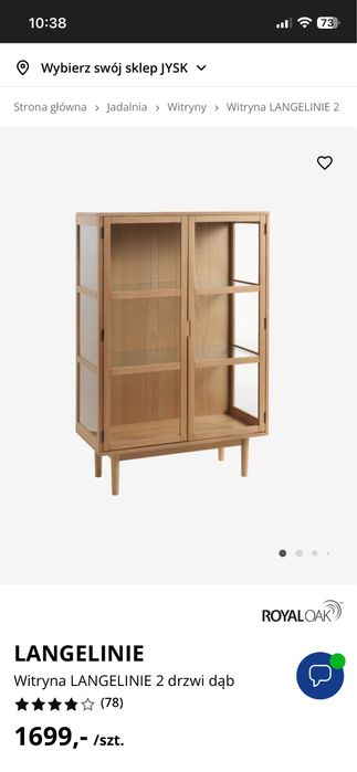 Witryna gablota dębowa Jysk Langelinie nowa