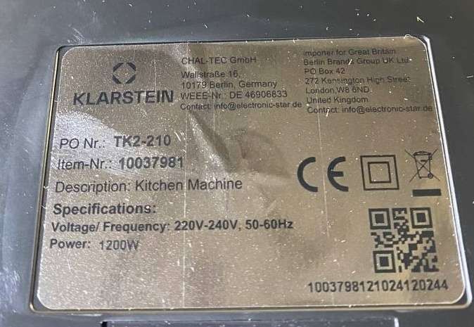 Тістоміс / тестомес / міксер / миксер / Klarstein  з Німеччини 1200w