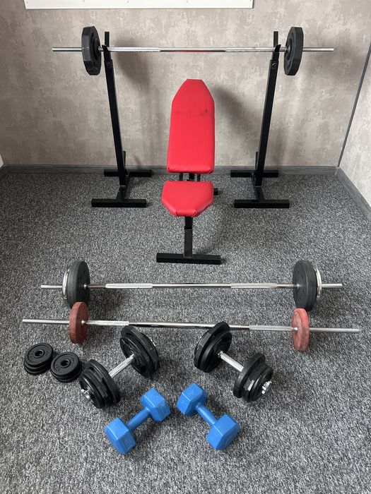 Sprzedam zestaw siłowni 140kg hantle gryf lawka stojaki