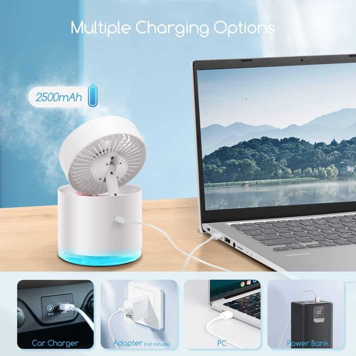 NOVO - Ventilador PORTÁTIL de mesa com ÁGUA e 7 luzes noturnas
