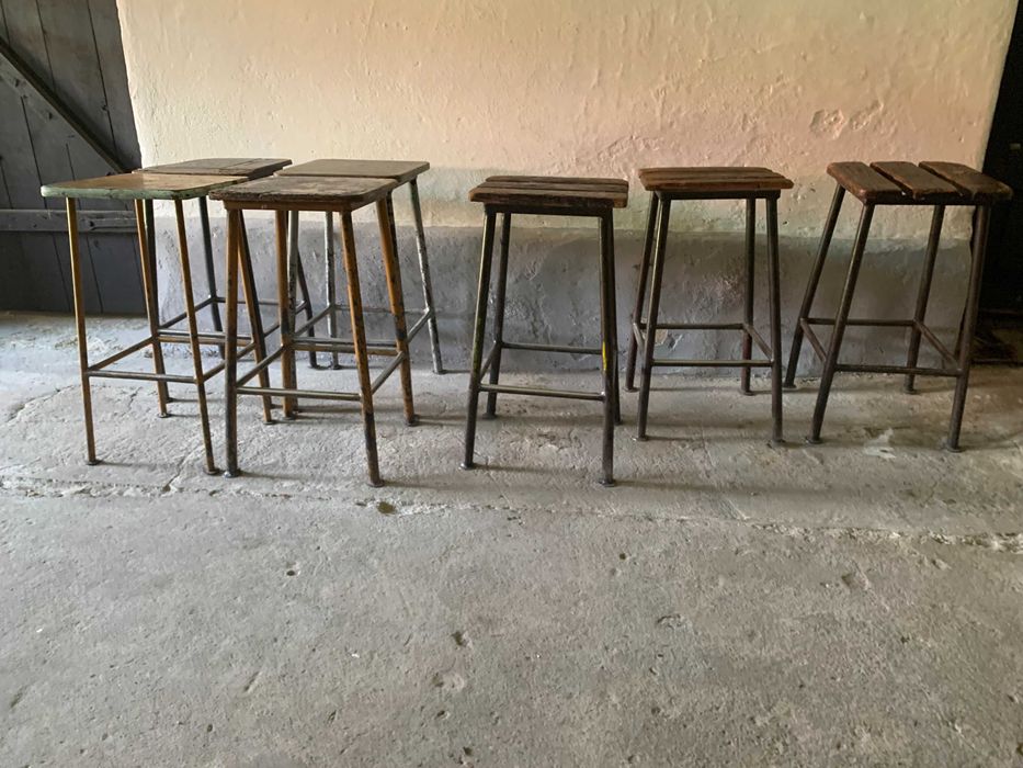 Taboret taborety wojskowe wysokie metalowy krzesło stołek PRL Oława ...