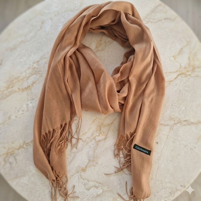 Luksusowy Szal Cashmere Pashmina Beżowy Camel Miękki Boho Elegancki Ch
