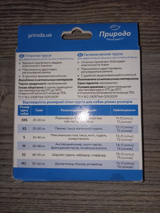 Труси гігієнічні для собак