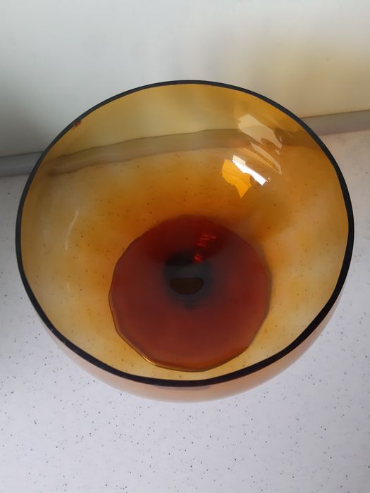 Kielich prl miodowy horbowy kolekcja vintage szkło kolorowe patera boh