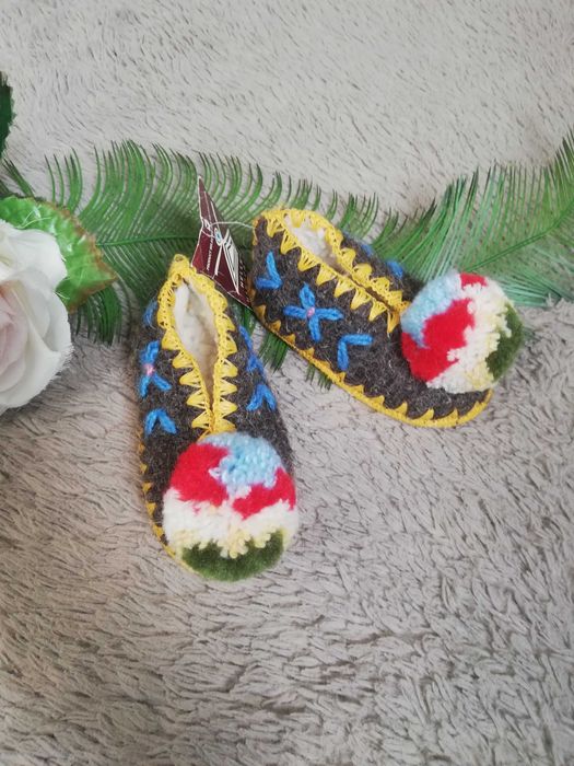 Karagiannis Baby Greckie Wełniane Kapcie Skórzana podeszwa