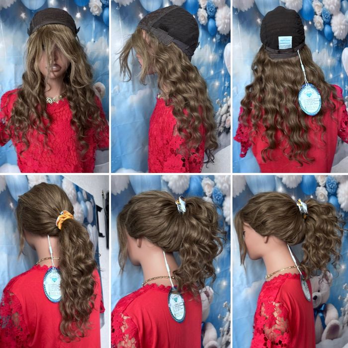 Натуральный парик вьющиеся волосы локоны славянка пепельно русый 60 см