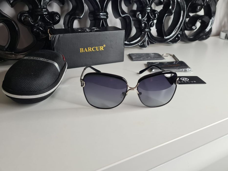 HIT Nowe Damskie Okulary Przeciwsłoneczne BARCUR UV400 Czarne Okazja