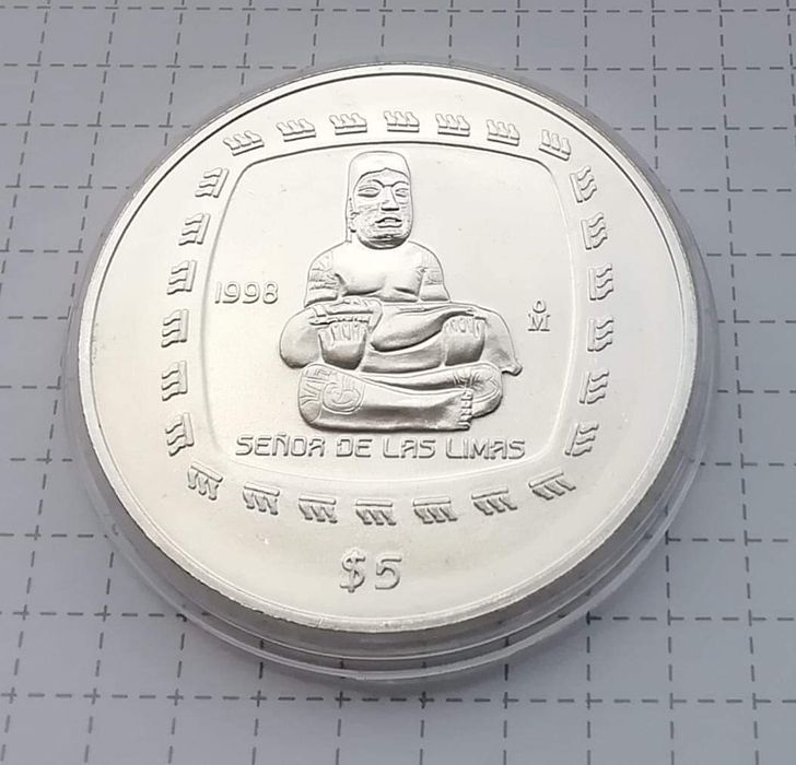 5 песо. Мексика. 1998 р. Срібло. Ольмеки - Фігура Лас - Лімас. 1 унція