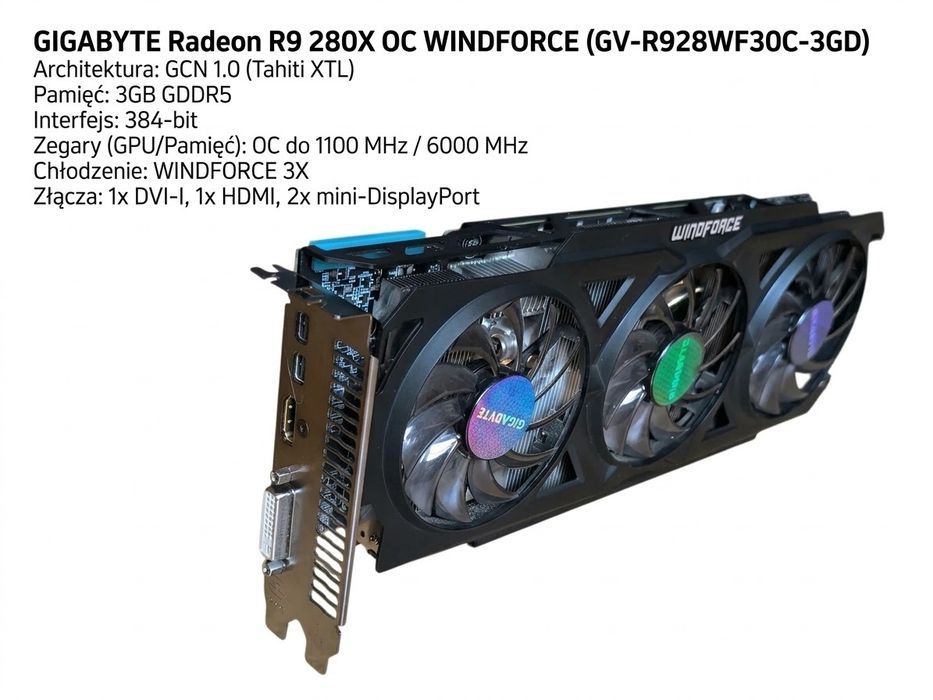 Karta graficzna GIGABYTE Radeon R9 280X WindForce 3X 3GB GDDR5 (GV-R928WF3OC-3GD)
