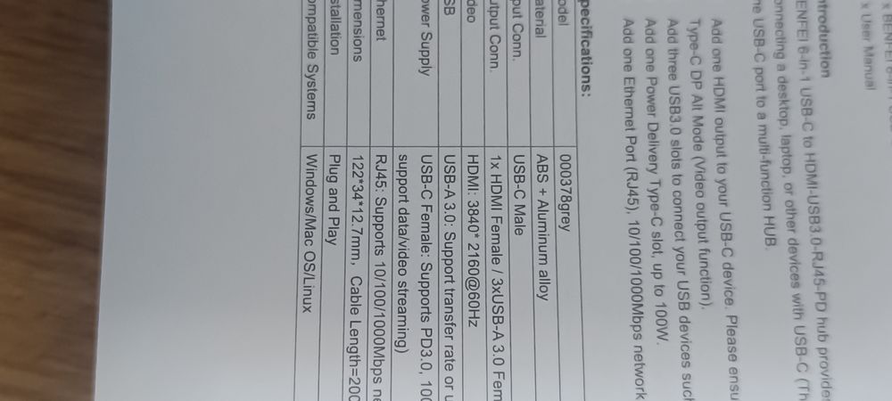 Benfei USB C Hub 6w1 z HDMI ethernetem