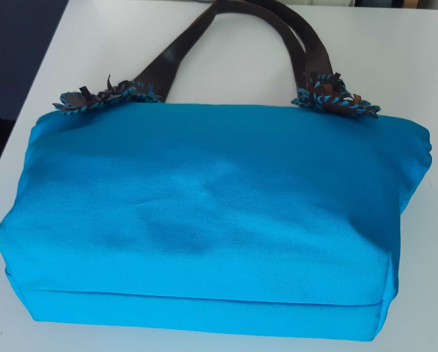 Mala de Senhora Azul Algodão Pele LANIDOR Como Nova