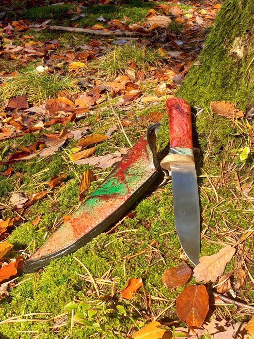 nóż ręcznie robiony /drewno stabilizowane/ ząb mamuta