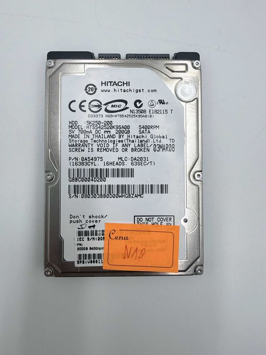 Dysk HDD Hitachi HTS542520K9SA00 250GB SATA GW3m N19